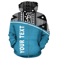 Fiji Polynesian Tapa Custom Zip up Hoodie Blue Curve - Polynesian Pride