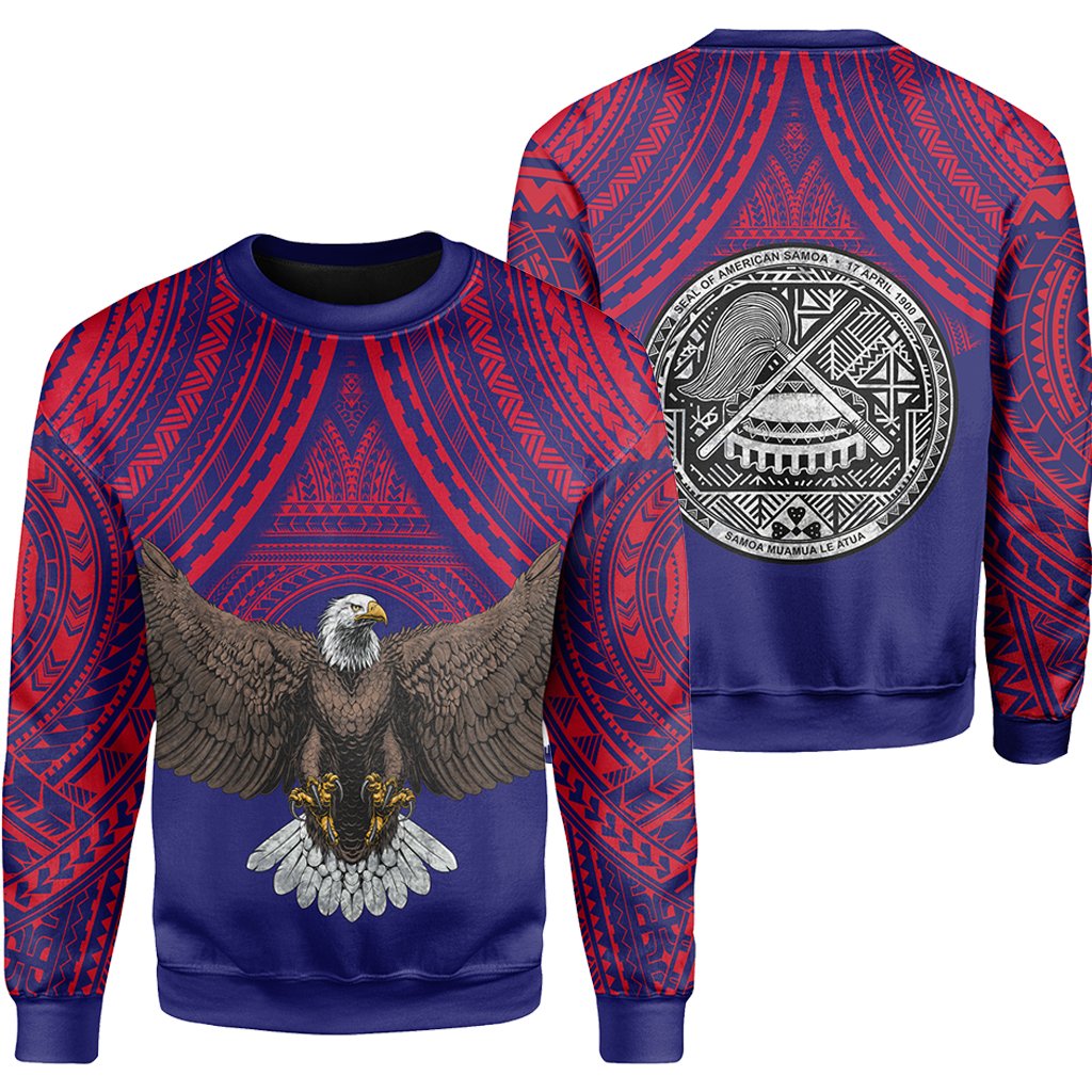 American Samoa Polynesian Coat Of Arms Bald Eagle Sweatshirt Unisex Blue - Polynesian Pride