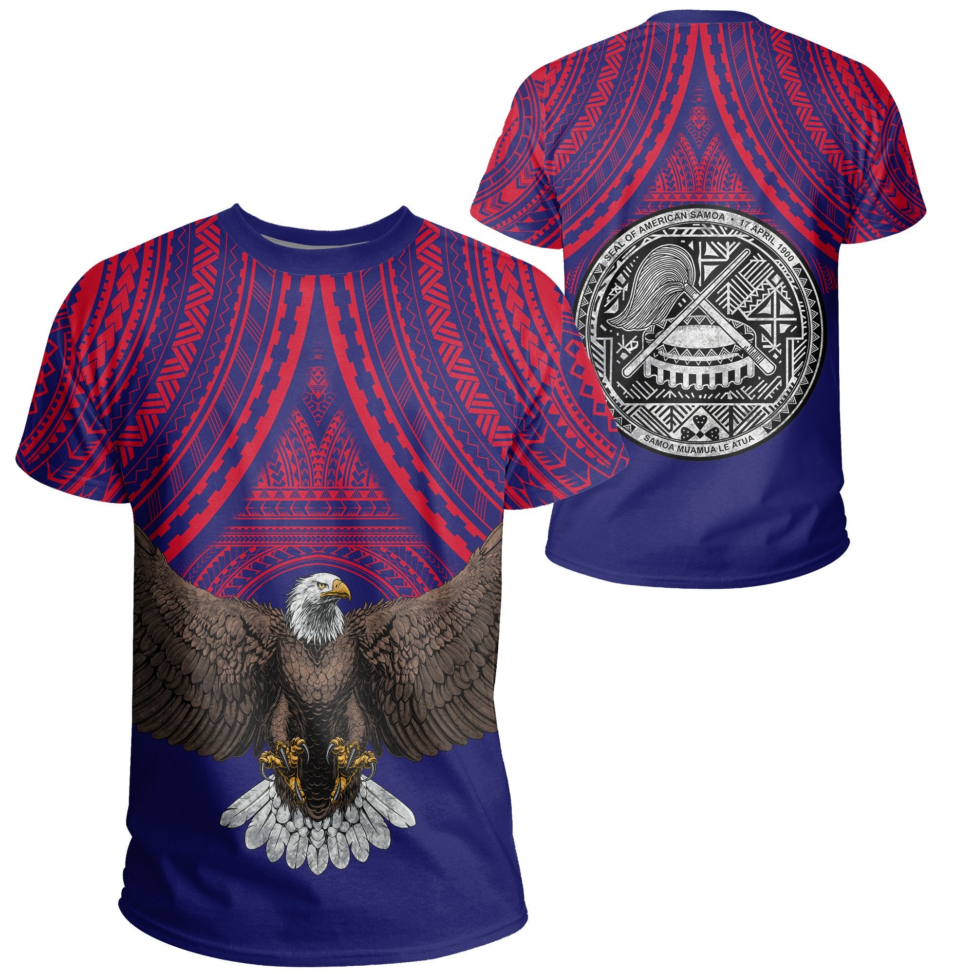 American Samoa Polynesian Coat of Arms Bald Eagle T Shirt Unisex Blue - Polynesian Pride
