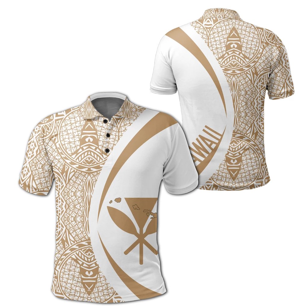 Hawaii Kanaka Polynesian Polo Shirt Gold and White Circle Style Unisex White - Polynesian Pride