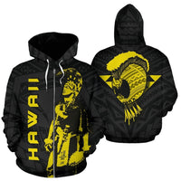 Hawaii Helmet Polynesian Yellow Kanaka Warrior Hoodie (Zip) Unisex Yellow - Polynesian Pride
