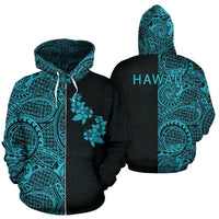 Hibiscus Hoodie Zip up Polynesian Half Style Blue Unisex Blue - Polynesian Pride