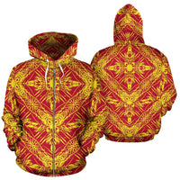 Polynesian Zip up Hoodie Tribal 03 Unisex Orange - Polynesian Pride