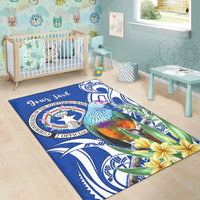(Custom Personalised) Northern Mariana Islands Area Rug Mariana Fruit Dove Mix Frangipani Flowers Blue LT13 - Polynesian Pride