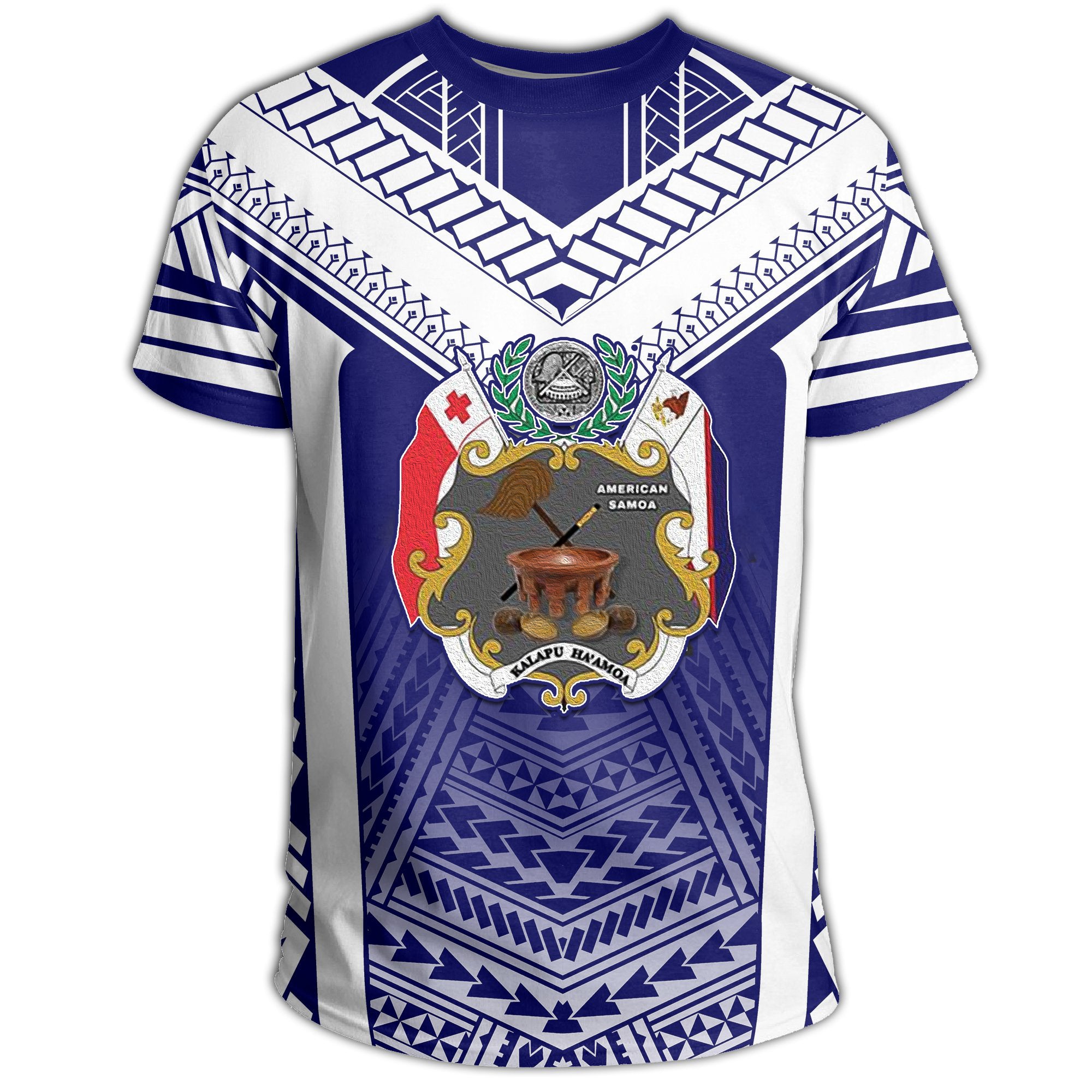 KALAPU HAAMOA American Samoa Coat Of Arms Polynesian T shirt Active Blue LT13 Unisex Blue - Polynesian Pride