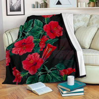 Hawaii Hibiscus Red Color Premium Blanket White - Polynesian Pride