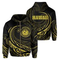 Hawaii Zipper Hoodie Frida Style Yellow Unisex Black - Polynesian Pride