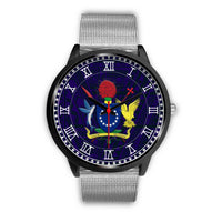 Cook Islands Coat Of Arms Black Watch Silver Metal Mesh Stainless Steel Band - Polynesian Pride