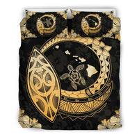 Hawaiian Map Hibiscus Plumeria Turtle Polynesian Bedding Set Black - Polynesian Pride