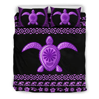 Hawaiian Hibiscus Turtle Polynesian Bedding Sets - Purple Version Black - Polynesian Pride