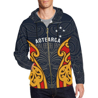 Aotearoa Hoodie Moko Maori Zip up Unisex Black - Polynesian Pride