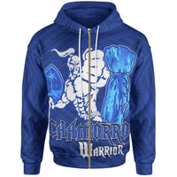 Guam Zip Hoodie Chamorro Warrior Unisex Blue - Polynesian Pride