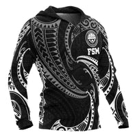 Federated States of Micronesia ll Over Hoodie White Tribal Wave - Polynesian Pride