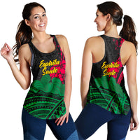 Vanuatu Espiritu Santo Women Tank Top - Kava With Hibiscus - LT12 Black - Polynesian Pride