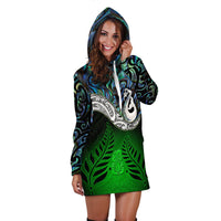 New Zealand Maori Hoodie Dress - Manaia Paua Shell Glitter Green LT4 - Polynesian Pride