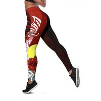 Palau Polynesian Legging - Coat Of Arm With Hibiscus Red - Polynesian Pride
