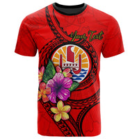 Tahiti Polynesian Custom T Shirt Floral With Seal Red Unisex Red - Polynesian Pride