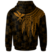 Polynesian Hawaii Kanaka Maoli Custom Zip up Hoodie Polynesian Wings (Golden) - Polynesian Pride