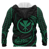 Hawaii Polynesian Custom Zip up Hoodie Green Tribal Wave - Polynesian Pride