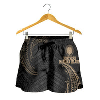 Northern Mariana Islands Polynesian Women's Shorts - Gold Tribal Wave - Polynesian Pride