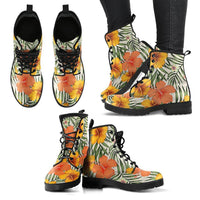Hawaii Yellow Hibiscus Leather Boots Black & Yellow - Polynesian Pride