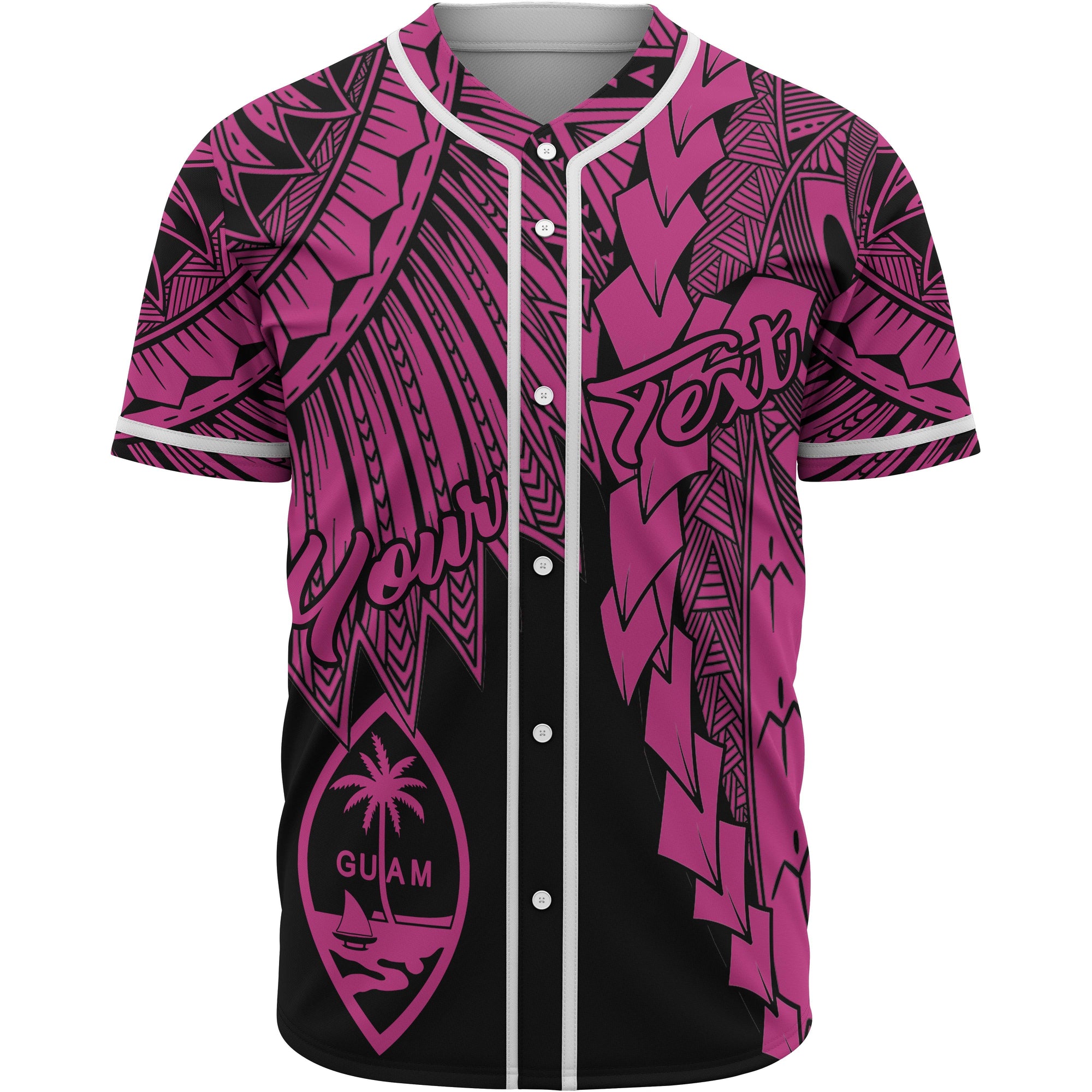 Guam Polynesian Custom Personalised Baseball Shirt - Tribal Wave Tattoo Pink Unisex Pink - Polynesian Pride
