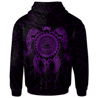 American Samoa Polynesian Custom Zip up Hoodie Vintage Polynesian Turtle (Purple) - Polynesian Pride