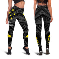 Papua New Guinea Women's Leggings - Flag With Polynesian Patterns (Black) - Polynesian Pride