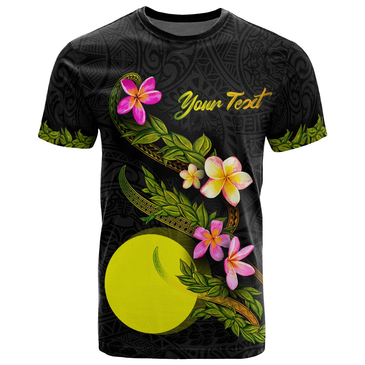Palau Polynesian Custom T Shirt Plumeria Tribal Unisex Black - Polynesian Pride
