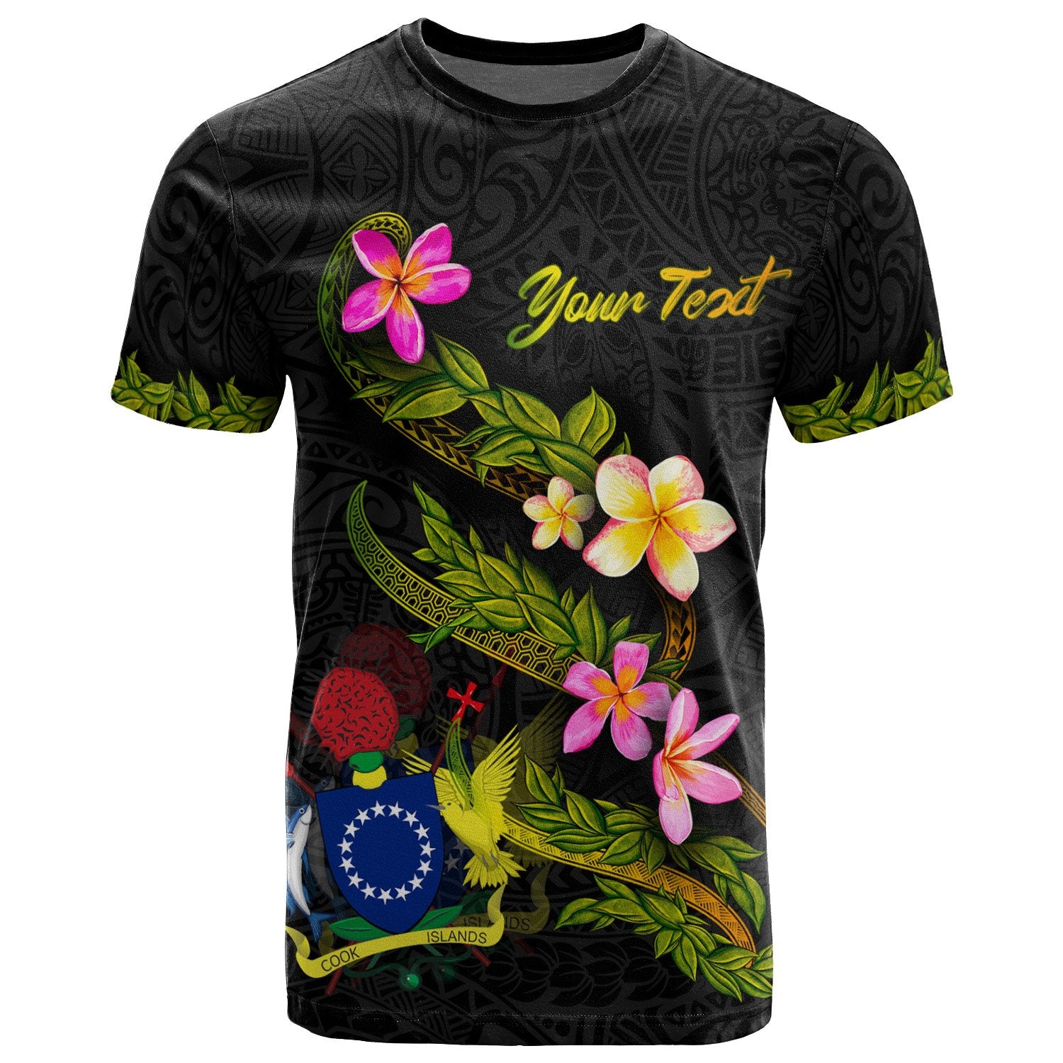 Cook Islands Polynesian Custom T Shirt Plumeria Tribal Unisex Black - Polynesian Pride