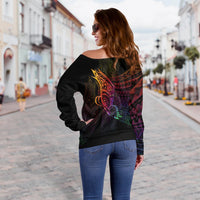 Niue Women's Off Shoulder Sweater - Butterfly Polynesian Style - Polynesian Pride