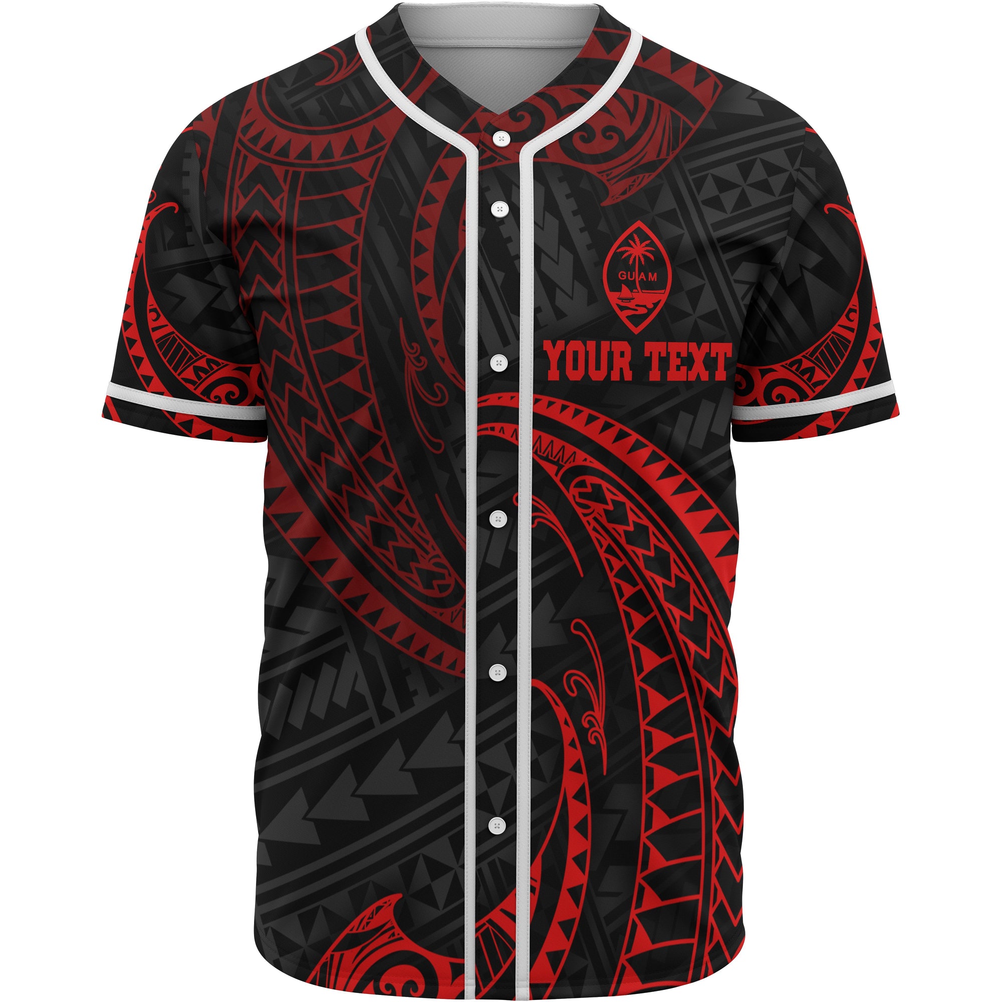 Guam Polynesian Custom Personalised Baseball Shirt - Red Tribal Wave Unisex Red - Polynesian Pride