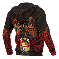 Tonga Polynesian Hoodie (Zip up) Red Manta Ray - Polynesian Pride