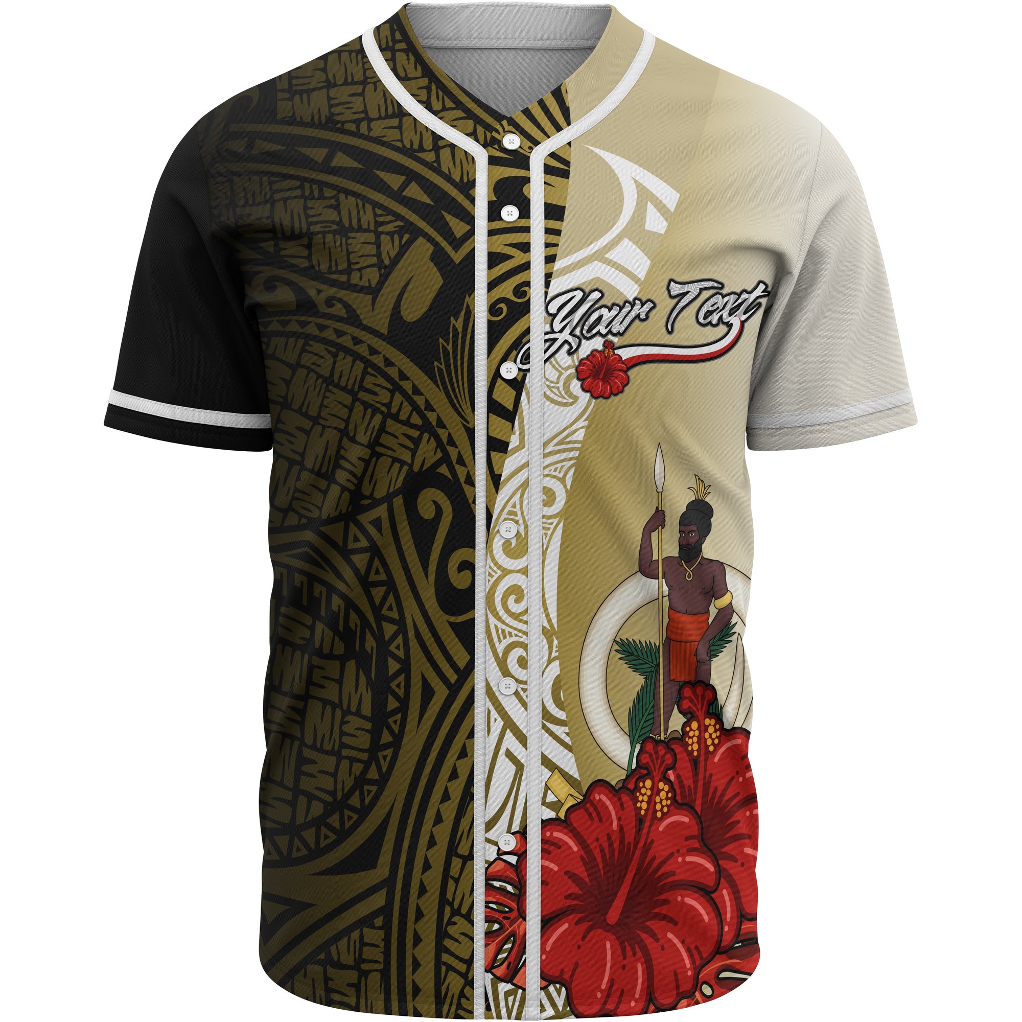 Vanuatu Polynesian Custom Personalised Baseball Shirt - Coat Of Arm With Hibiscus Gold Unisex Gold - Polynesian Pride