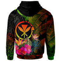 Polynesian Hawaii Kanaka Maoli Polynesian Zip up Hoodie Hibiscus and Banana Leaves - Polynesian Pride