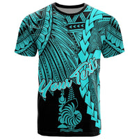 New Caledonia Polynesian Custom T Shirt Tribal Wave Tattoo Neon Blue Unisex Neon Blue - Polynesian Pride