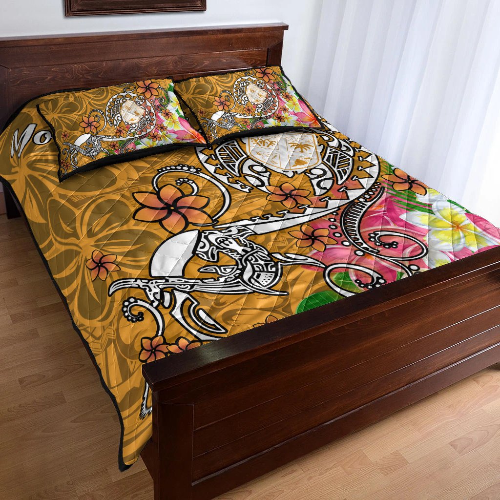 Fiji Custom Personalised Quilt Bed Set - Turtle Plumeria (Gold) Gold - Polynesian Pride