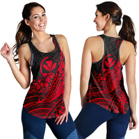 Hawaii Humpback Whale With Hibiscus Tribal Red Women Tank Top - LT12 Red - Polynesian Pride