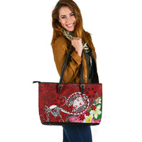 Fiji Large Leather Tote - Turtle Plumeria (Red) Red - Polynesian Pride