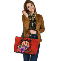Tahiti Polynesian Custom Personalised Leather Tote Bag - Floral With Seal Red - Polynesian Pride