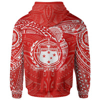 Samoa Polynesian Zip up Hoodie Red White Heart Shield - Polynesian Pride