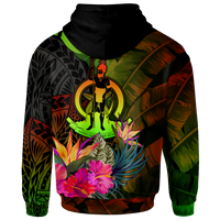 Vanuatu Polynesian Custom Zip up Hoodie Hibiscus and Banana Leaves - Polynesian Pride