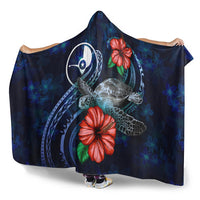 Yap Polynesian Hooded Blanket - Blue Turtle Hibiscus - Polynesian Pride