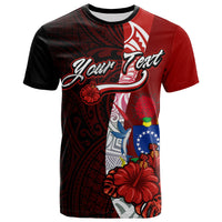 Cook Islands Polynesian Custom T Shirt Coat of Arm With Hibiscus Unisex Red - Polynesian Pride