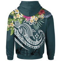 Kosrae Polynesian Zip up Hoodie Summer Plumeria (Turquoise) - Polynesian Pride