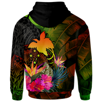 Papua New Guinea Polynesian Custom Hoodie Hibiscus and Banana Leaves - Polynesian Pride