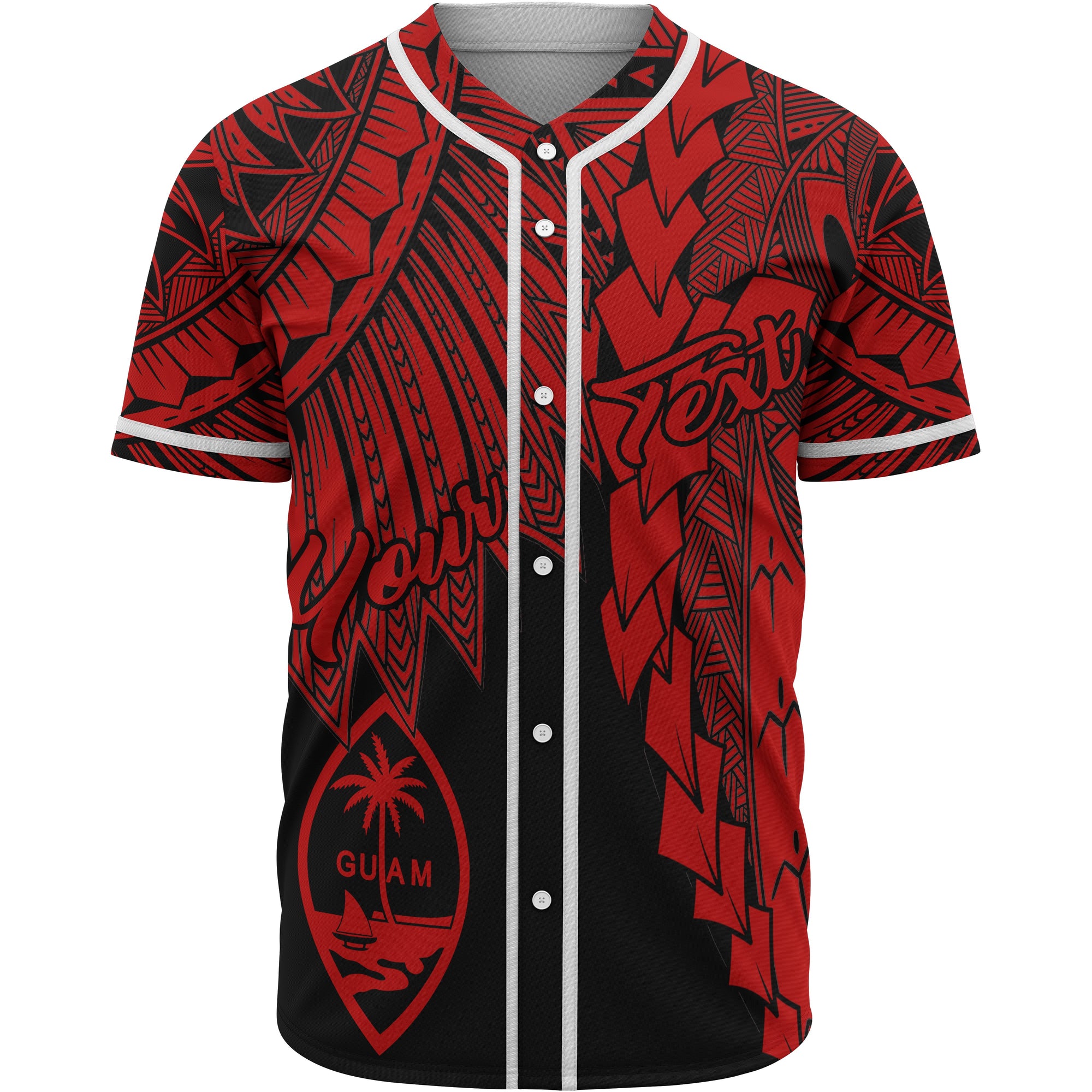 Guam Polynesian Custom Personalised Baseball Shirt - Tribal Wave Tattoo Red Unisex Red - Polynesian Pride