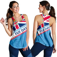 Fiji Day Women Tank Top - Tapa Pattern With Flag - LT12 Blue - Polynesian Pride