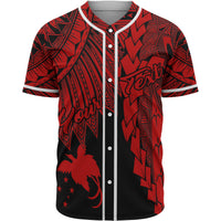 Papua New Guinea Polynesian Custom Personalised Baseball Shirt - Tribal Wave Tattoo Red Unisex Red - Polynesian Pride