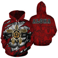 Aloha Turtle Hibiscus Polynesian Hoodie Unisex Red - Polynesian Pride
